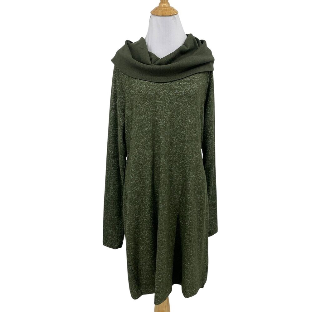 Cabi Dress Womens M Medium Avocado Solace Drawstring Cowl Neck Pullover Tie Back